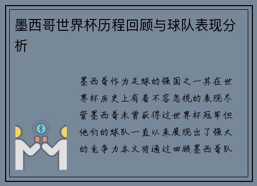 墨西哥世界杯历程回顾与球队表现分析